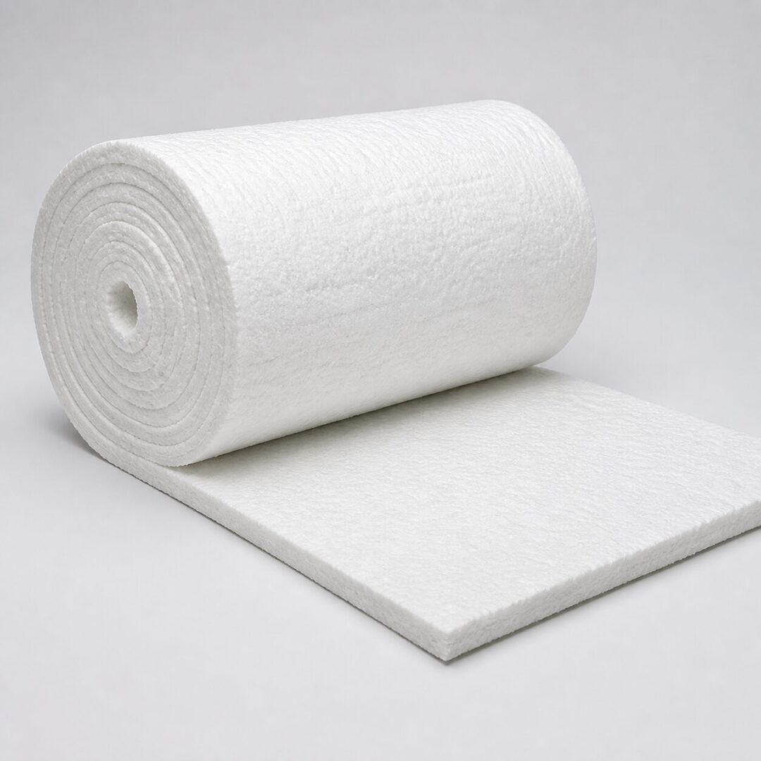 Colcha blanca de fibra cerámica para 1050 °C presentada en rollo