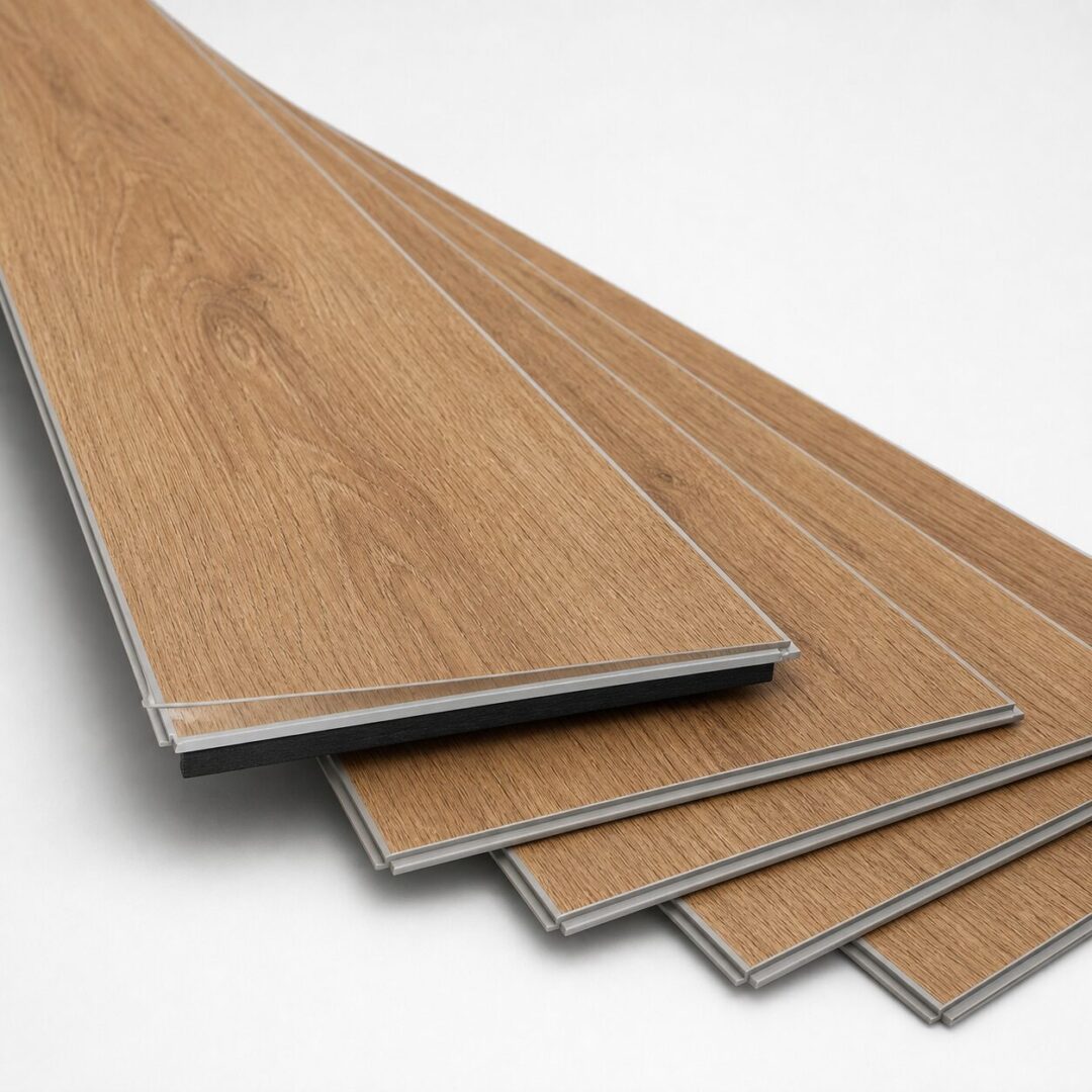 Tablones de piso SPC acabado madera con sistema click y respaldo IXPE