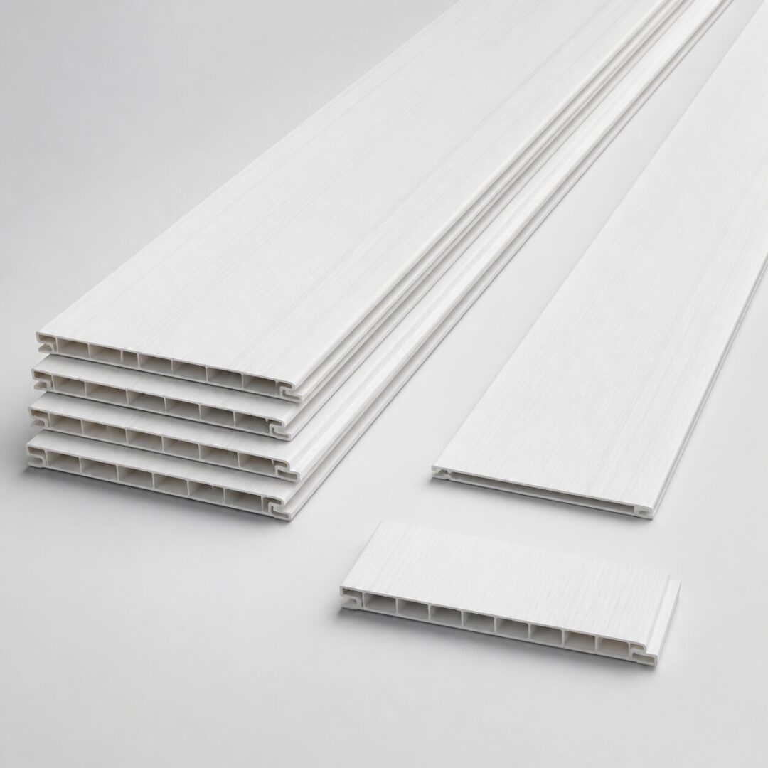 Paneles blancos para plafón de PVC con estructura ligera y unión machihembrada
